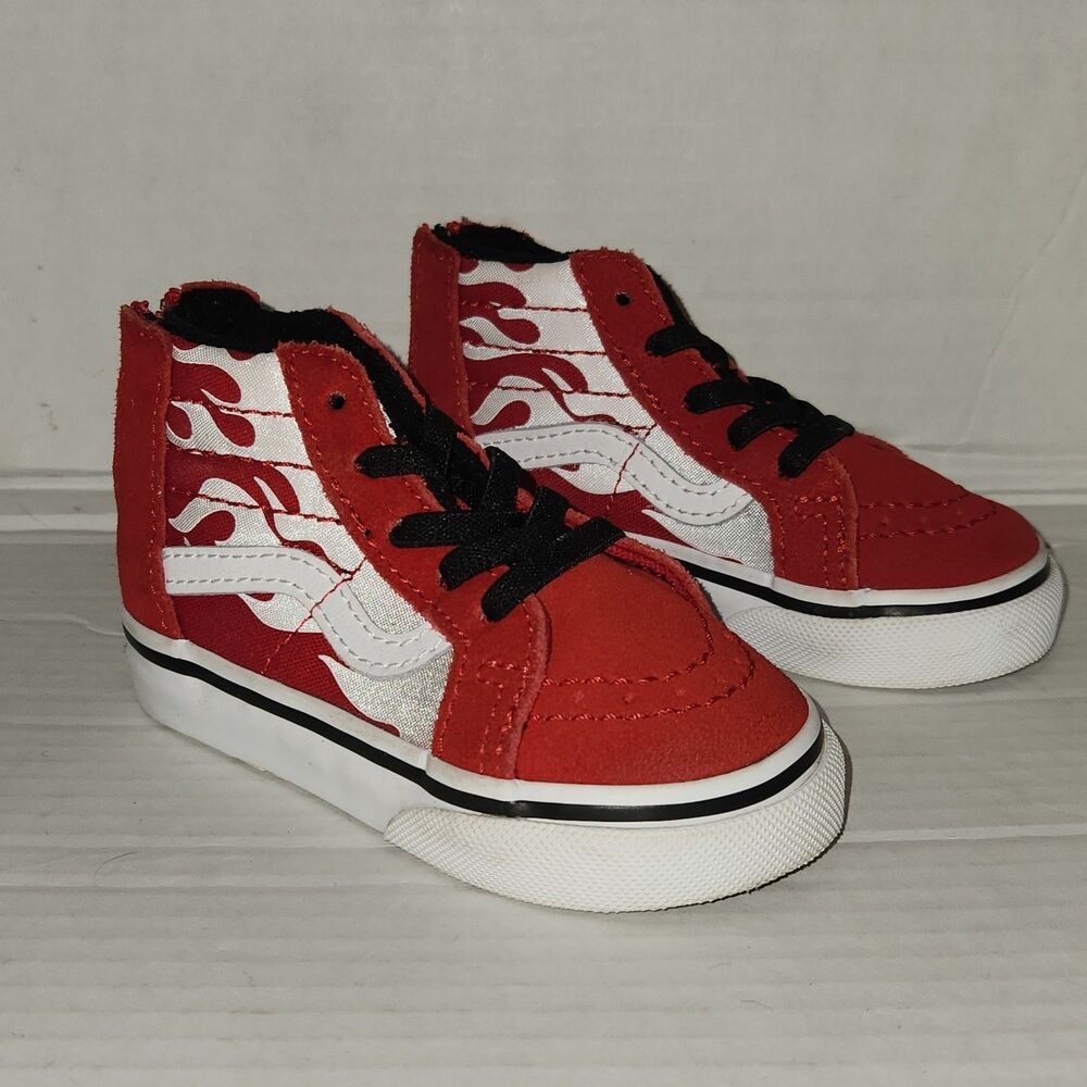 Vans Ferocious Flame Sk8-Hi Zip Sneaker Unisex Kids Size 5 Toddler Red Flames